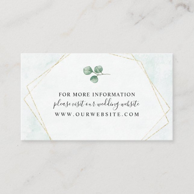 Watercolor Eucalyptus + Gold RSVP wedding website  Enclosure Card (Front)
