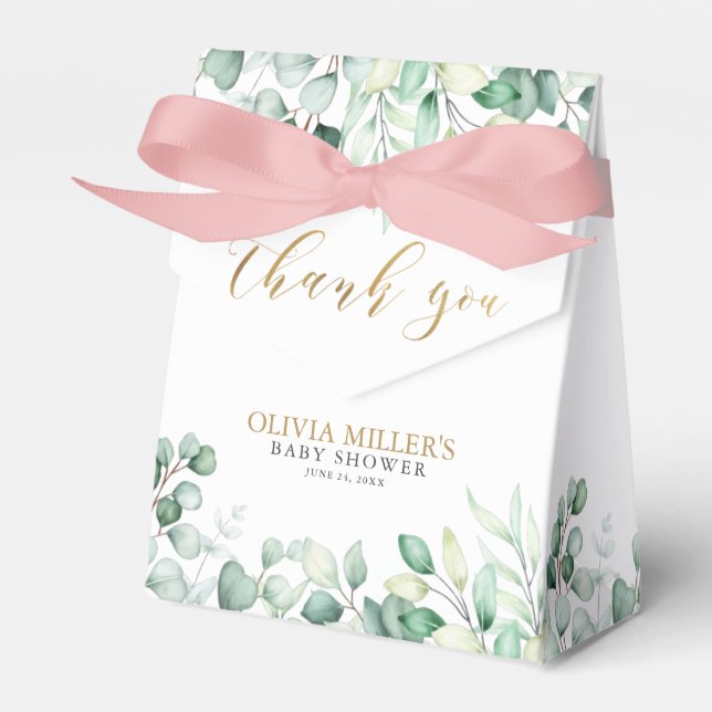 Watercolor Eucalyptus Gold Thank You Baby Shower  Favour Box (Front Side)