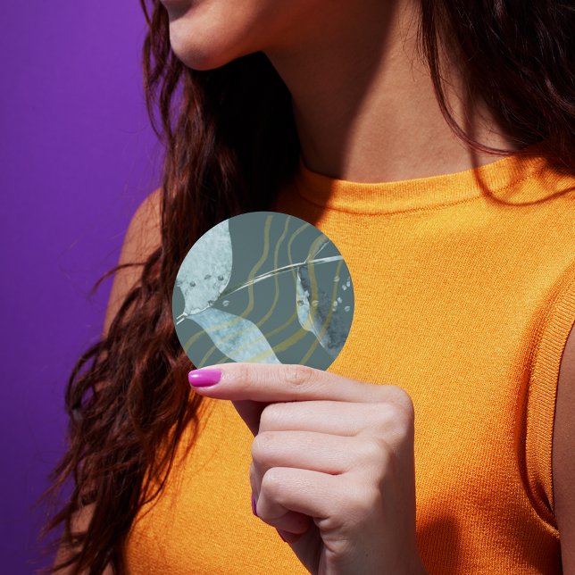 Watercolor Eucalyptus, Gold Waves | Modern Wedding Classic Round Sticker (Creator Uploaded)