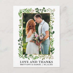 Watercolor Eucalyptus Gold Wedding Love Thanks Postcard