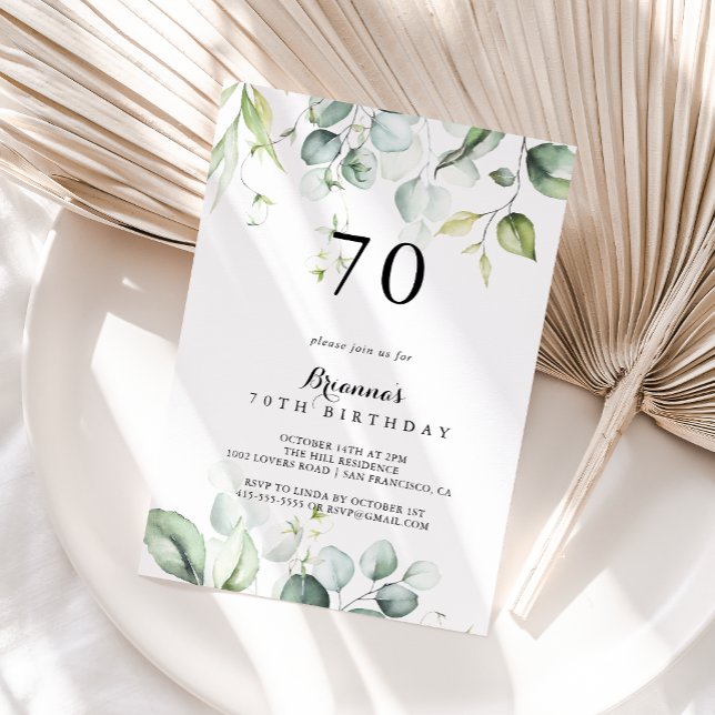 Watercolor Eucalyptus Green 70th Birthday Party    Invitation (Creator Uploaded)