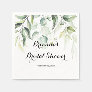 Watercolor Eucalyptus Green Bridal Shower Napkins