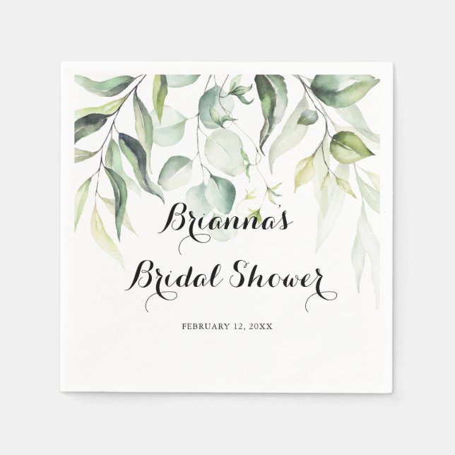 Watercolor Eucalyptus Green Bridal Shower Napkins (Front)