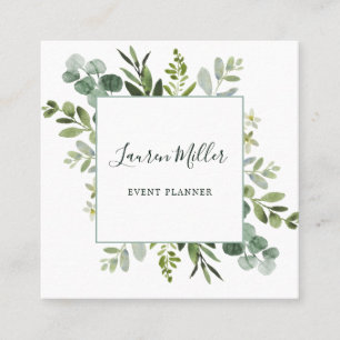 Watercolor Eucalyptus Green Foliage Square Business Card