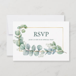 Watercolor Eucalyptus Green Gold Wedding Meal RSVP Card