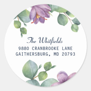 Watercolor Eucalyptus Green Purple Address Label