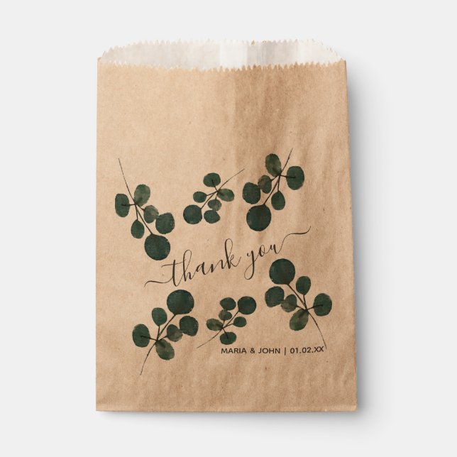 Watercolor Eucalyptus Green Thank You   Favour Bags (Front)
