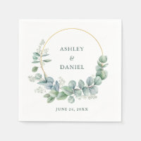 Watercolor Eucalyptus Green Wedding Gold Frame