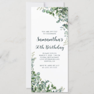 Watercolor Eucalyptus Greenery 50th Birthday Invitation