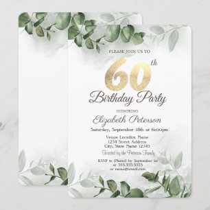 Watercolor Eucalyptus Greenery 60th Birthday   Invitation