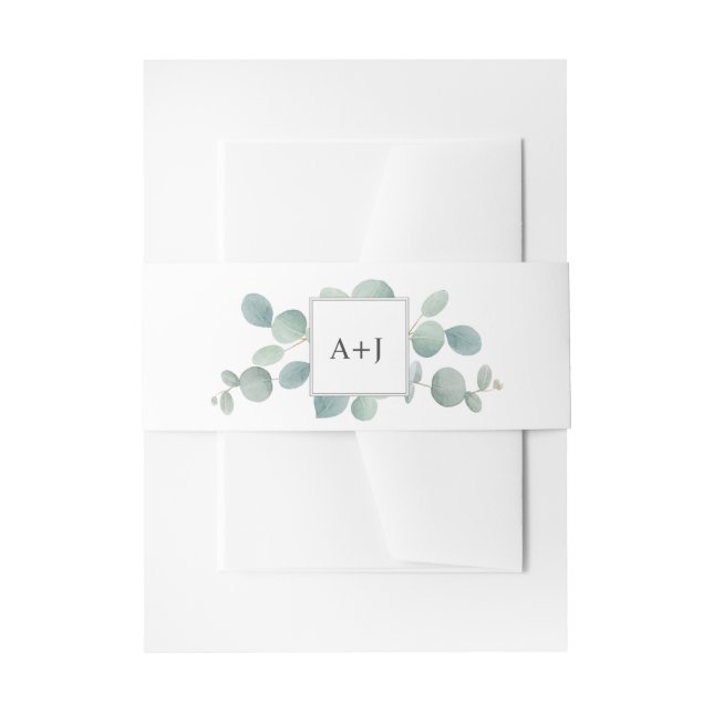 Watercolor Eucalyptus Greenery and Initials Invitation Belly Band (Front Example)