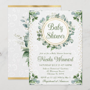 Watercolor Eucalyptus Greenery Baby Shower Invitation