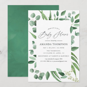 Watercolor Eucalyptus Greenery Baby Shower Invitation