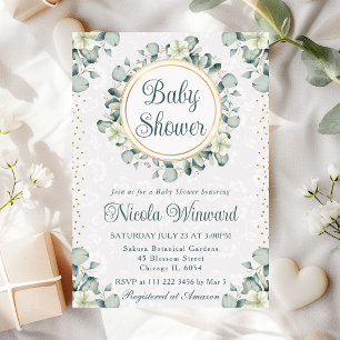 Watercolor Eucalyptus Greenery Baby Shower Invitation