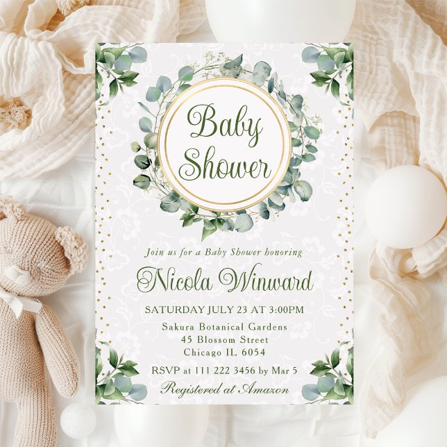 Watercolor Eucalyptus Greenery Baby Shower Invitation (Creator Uploaded)