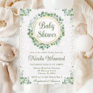 Watercolor Eucalyptus Greenery Baby Shower Invitation