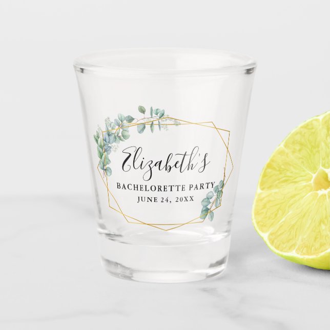 Watercolor Eucalyptus Greenery Bachelorette Party Shot Glass (Front)