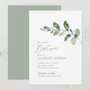 Watercolor Eucalyptus Greenery Baptism Invitation