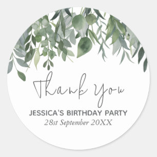 Watercolor Eucalyptus Greenery Birthday Thank You Classic Round Sticker