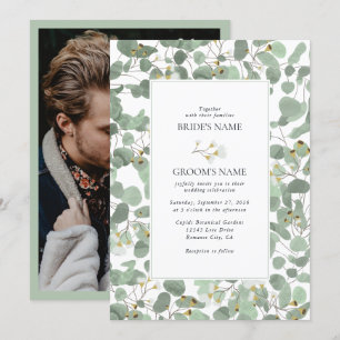 Watercolor Eucalyptus Greenery Blossoms Wedding Invitation