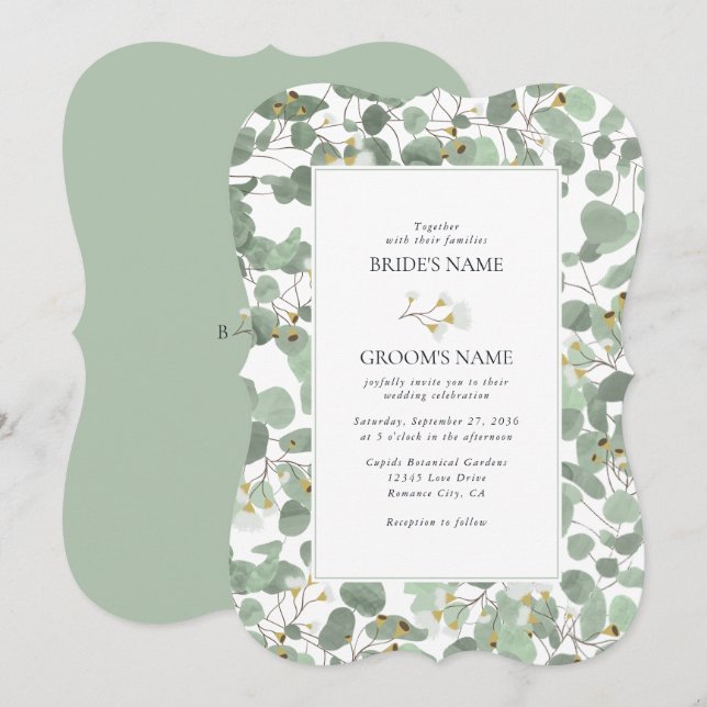 Watercolor Eucalyptus Greenery Blossoms Wedding Invitation (Front/Back)