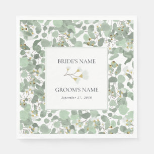 Watercolor Eucalyptus Greenery Blossoms Wedding Napkin