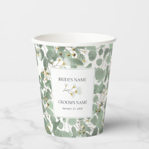 Watercolor Eucalyptus Greenery Blossoms Wedding Paper Cups