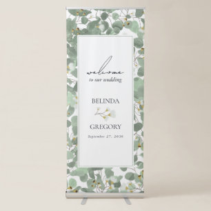 Watercolor Eucalyptus Greenery Blossoms Wedding Retractable Banner