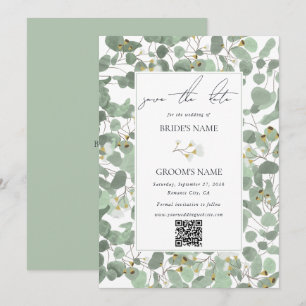 Watercolor Eucalyptus Greenery Blossoms Wedding Save The Date