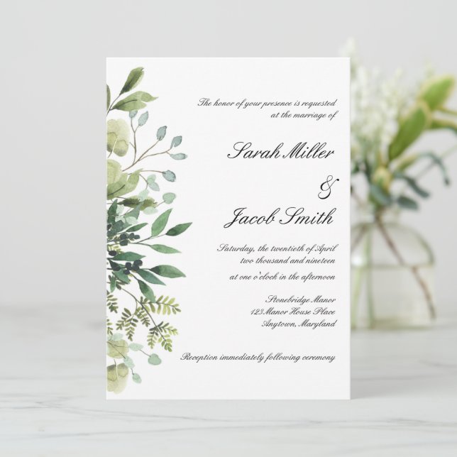Watercolor Eucalyptus & Greenery Botanical Wedding Invitation (Standing Front)