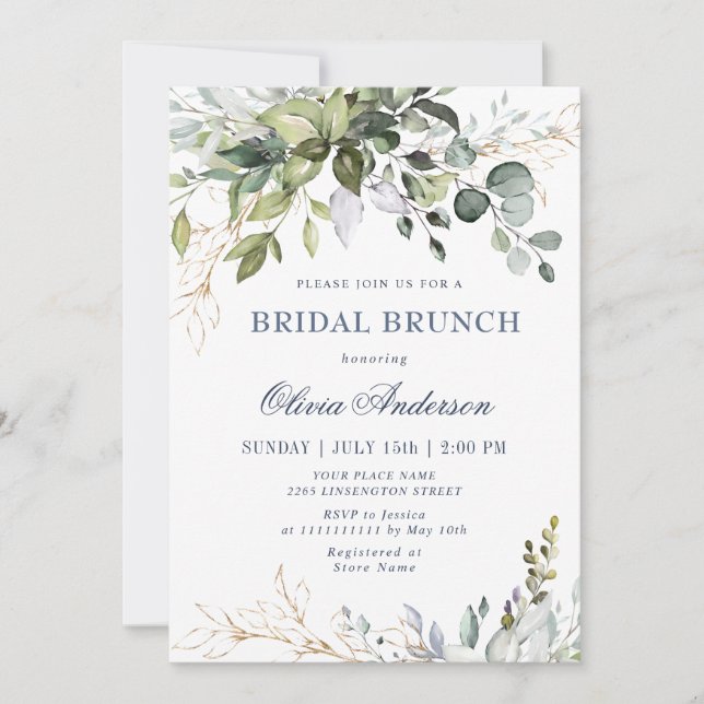 Watercolor Eucalyptus Greenery BRIDAL Brunch Invitation (Front)