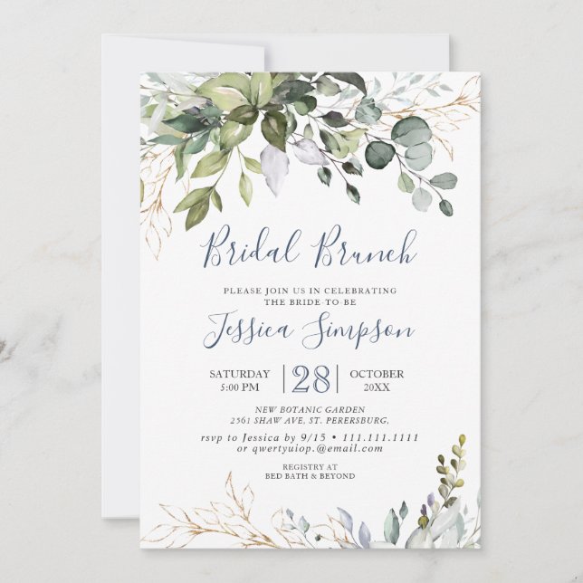 Watercolor Eucalyptus Greenery Bridal  Brunch Invitation (Front)