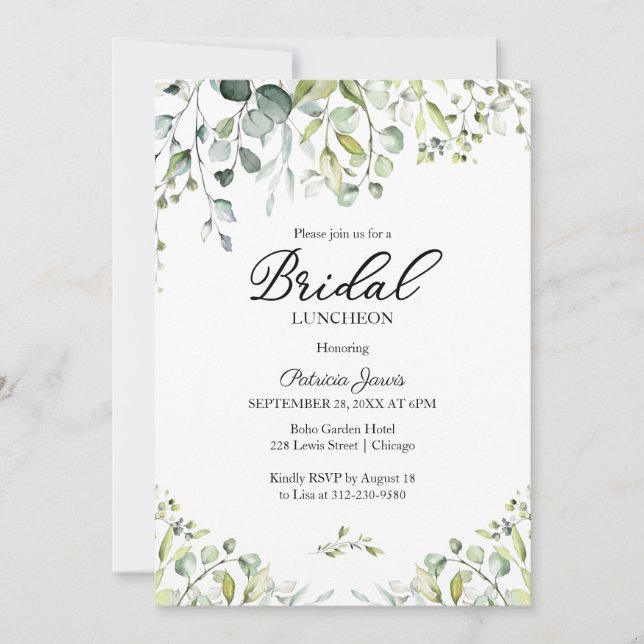Watercolor Eucalyptus Greenery Bridal Luncheon  Invitation (Front)