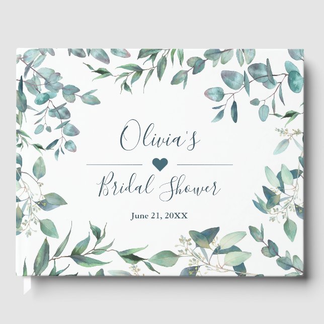 Watercolor Eucalyptus  Greenery Bridal Shower Guest Book (Front)