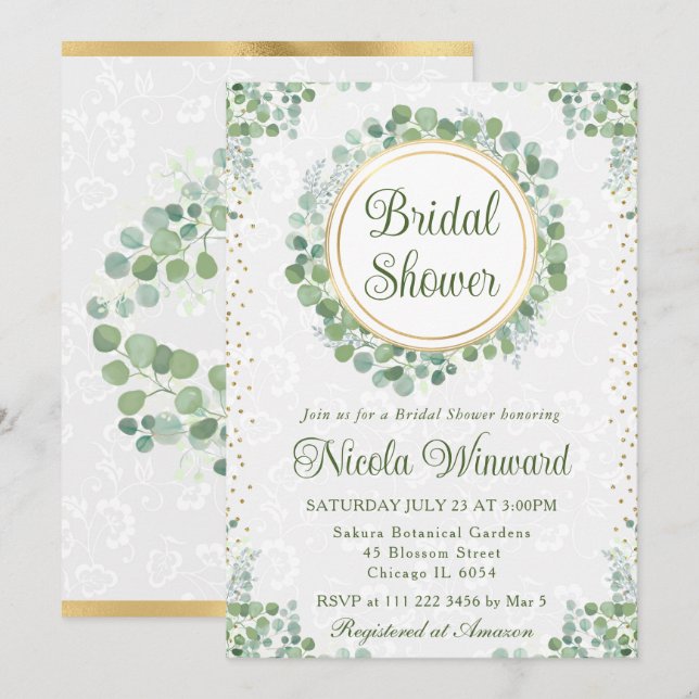 Watercolor Eucalyptus Greenery Bridal Shower Invitation (Front/Back)