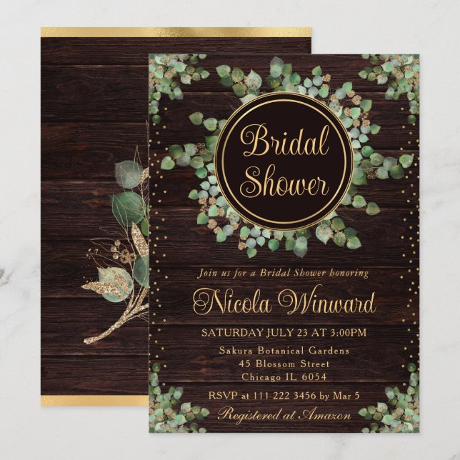 Watercolor Eucalyptus Greenery Bridal Shower Invitation (Front/Back)