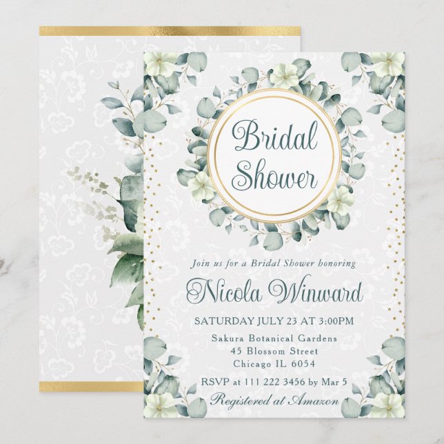 Watercolor Eucalyptus Greenery Bridal Shower Invitation (Front/Back)