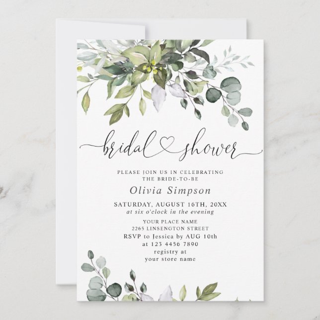 Watercolor Eucalyptus Greenery Bridal Shower Invitation (Front)