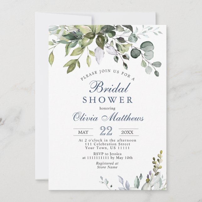 Watercolor Eucalyptus Greenery Bridal Shower Invitation (Front)