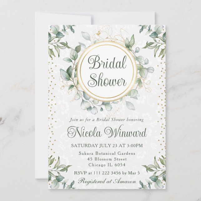 Watercolor Eucalyptus Greenery Bridal Shower Invitation (Front)