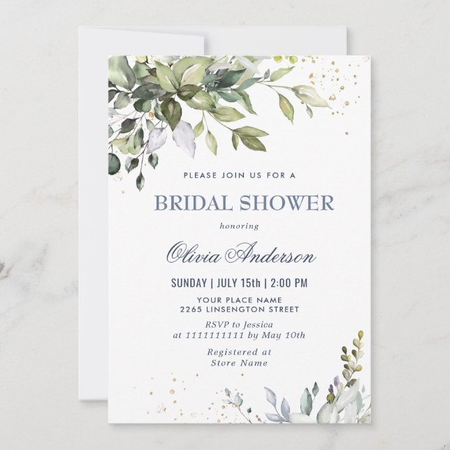 Watercolor Eucalyptus Greenery Bridal Shower Invitation (Front)