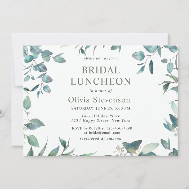 Watercolor Eucalyptus Greenery Bridal Shower Invitation (Front)