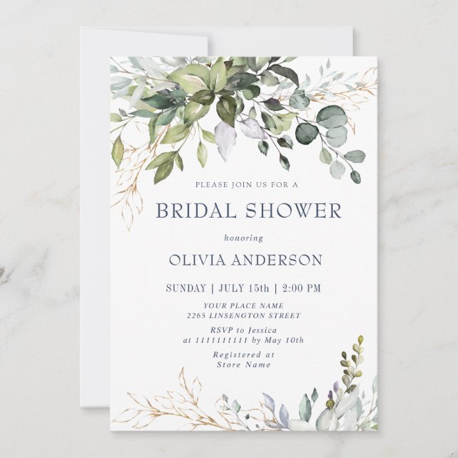 Watercolor Eucalyptus Greenery Bridal Shower Invitation (Front)