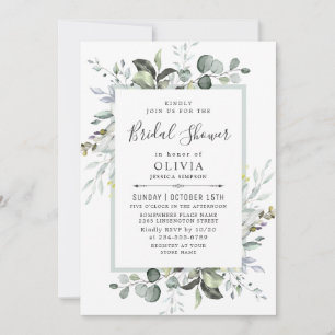 Watercolor Eucalyptus Greenery Bridal Shower Invitation