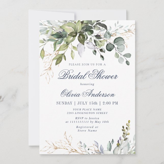 Watercolor Eucalyptus Greenery Bridal Shower Invitation (Front)