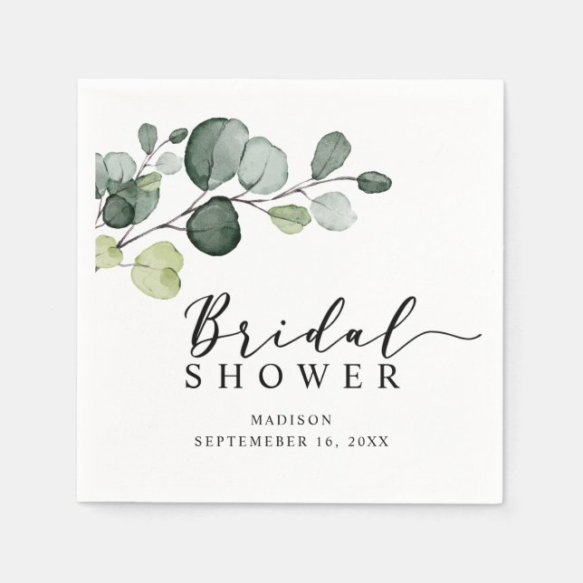 Watercolor Eucalyptus Greenery Bridal Shower Paper Napkin (Front)
