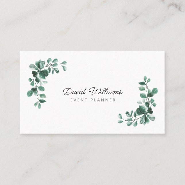Watercolor Eucalyptus Greenery Business Card (Front)