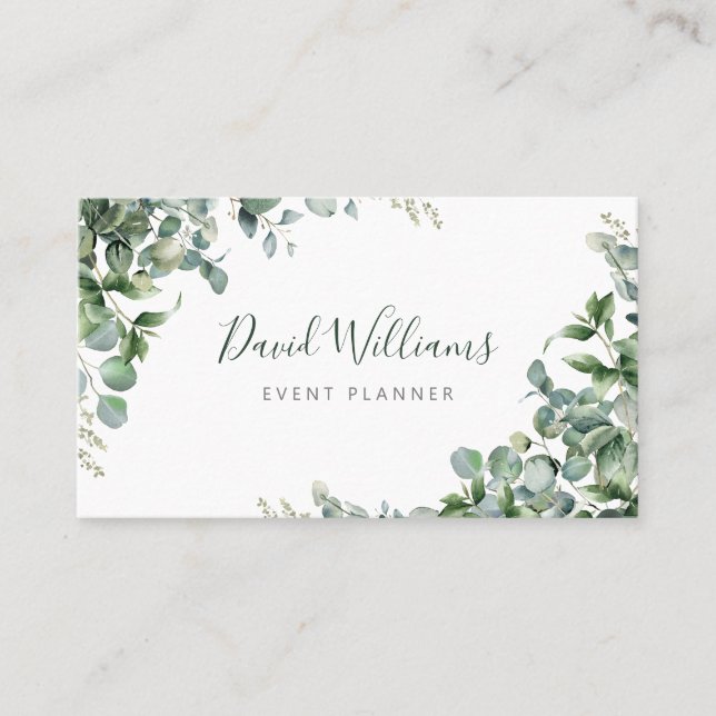 Watercolor Eucalyptus Greenery Business Card (Front)