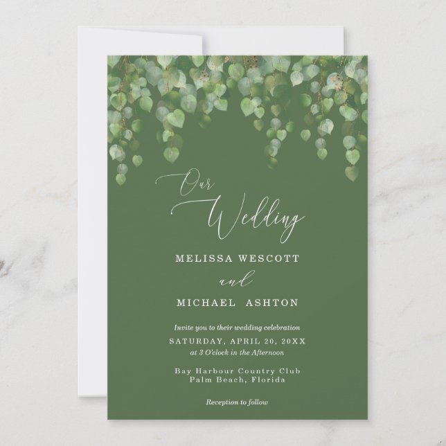 Watercolor Eucalyptus Greenery Cascade Wedding Invitation (Front)