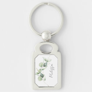 Watercolor Eucalyptus Greenery Custom Key Ring